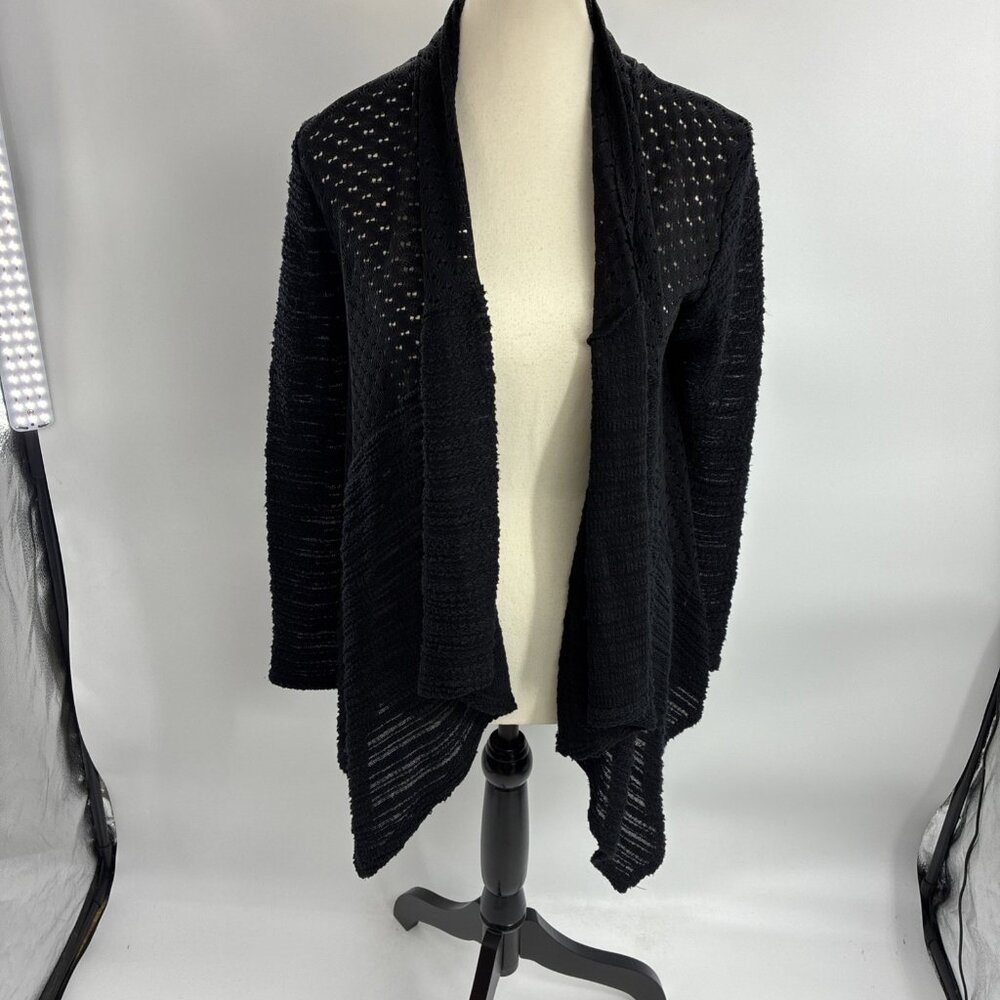 Miami Womens Size S Cardigan Black Open Front Knit Lightweight Long Sleeve